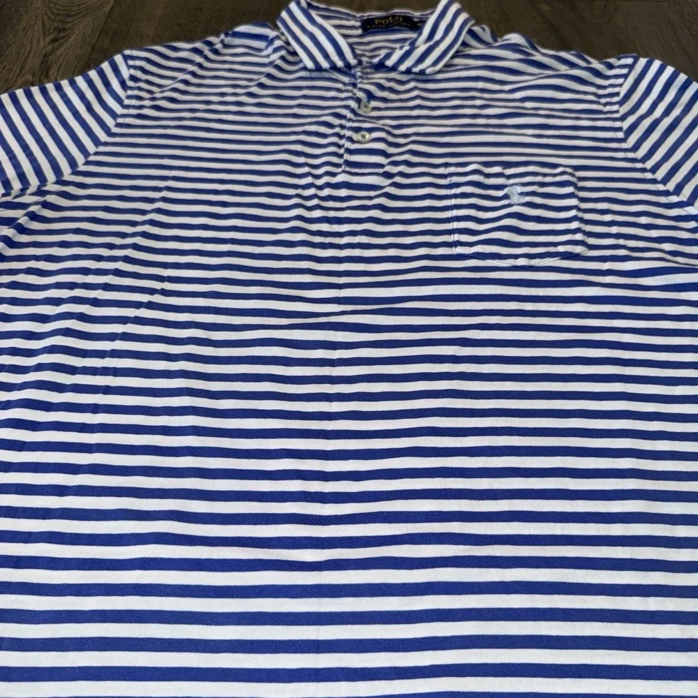 Polo Ralph Lauren Blue Label Men's Blue & white Striped‎ Golf Preppy polo XL